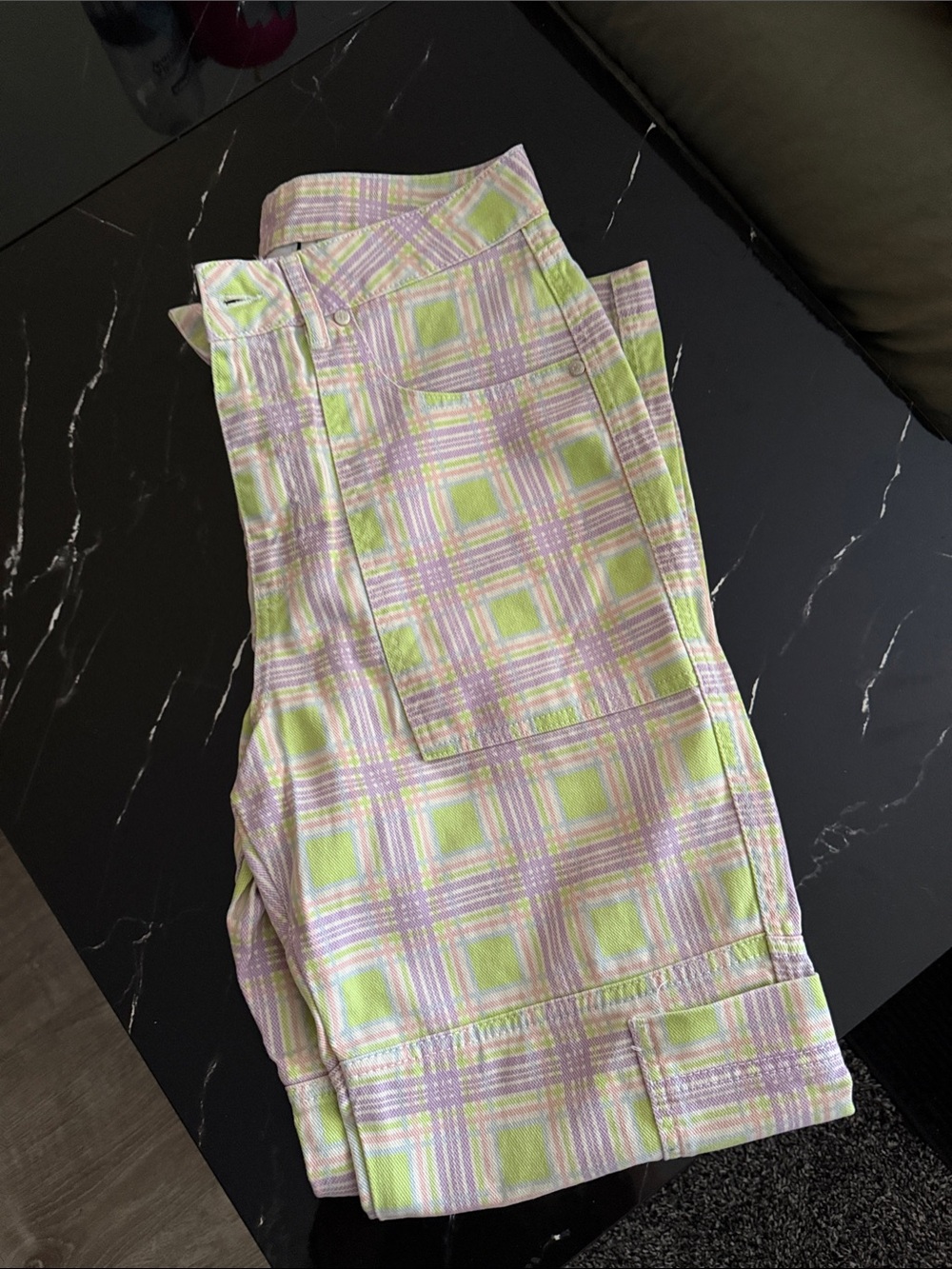 New RAGGED Jeans in Pastel Green, Blue, Pink and Lavender Plaid Print